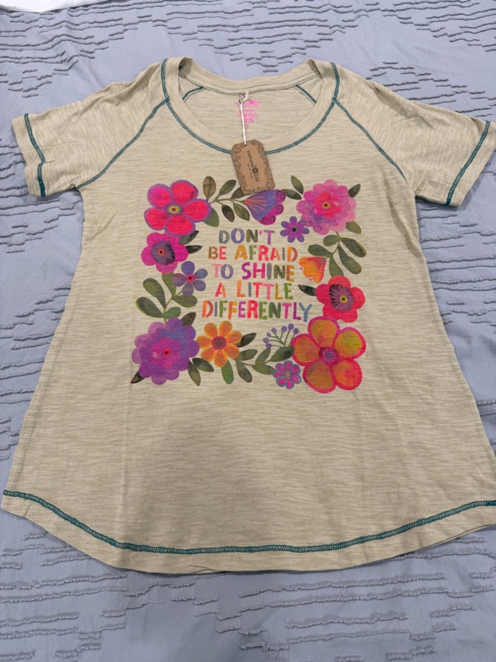 NATURAL LIFE Beige Short-Sleeve Tee with Pink & Orange Floral Graphic - Picture 4 of 12